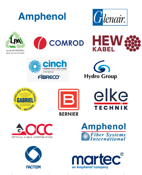 Amphenol Glenair LPA Comrod HEW KABEL Fibreco Amtec Elke Technik Bernier Martec Gabriel OCC Factem Amphenol Fiber Systems